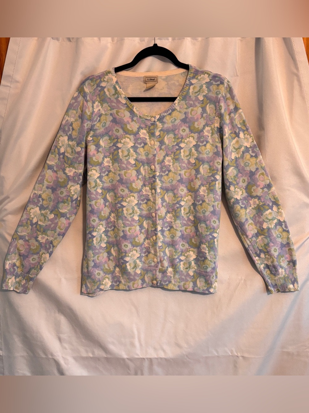 L.L. Bean Pastel Floral Knit Cardigan - Lavender, Light Green, Cream ~ Sz XL - Picture 1 of 6